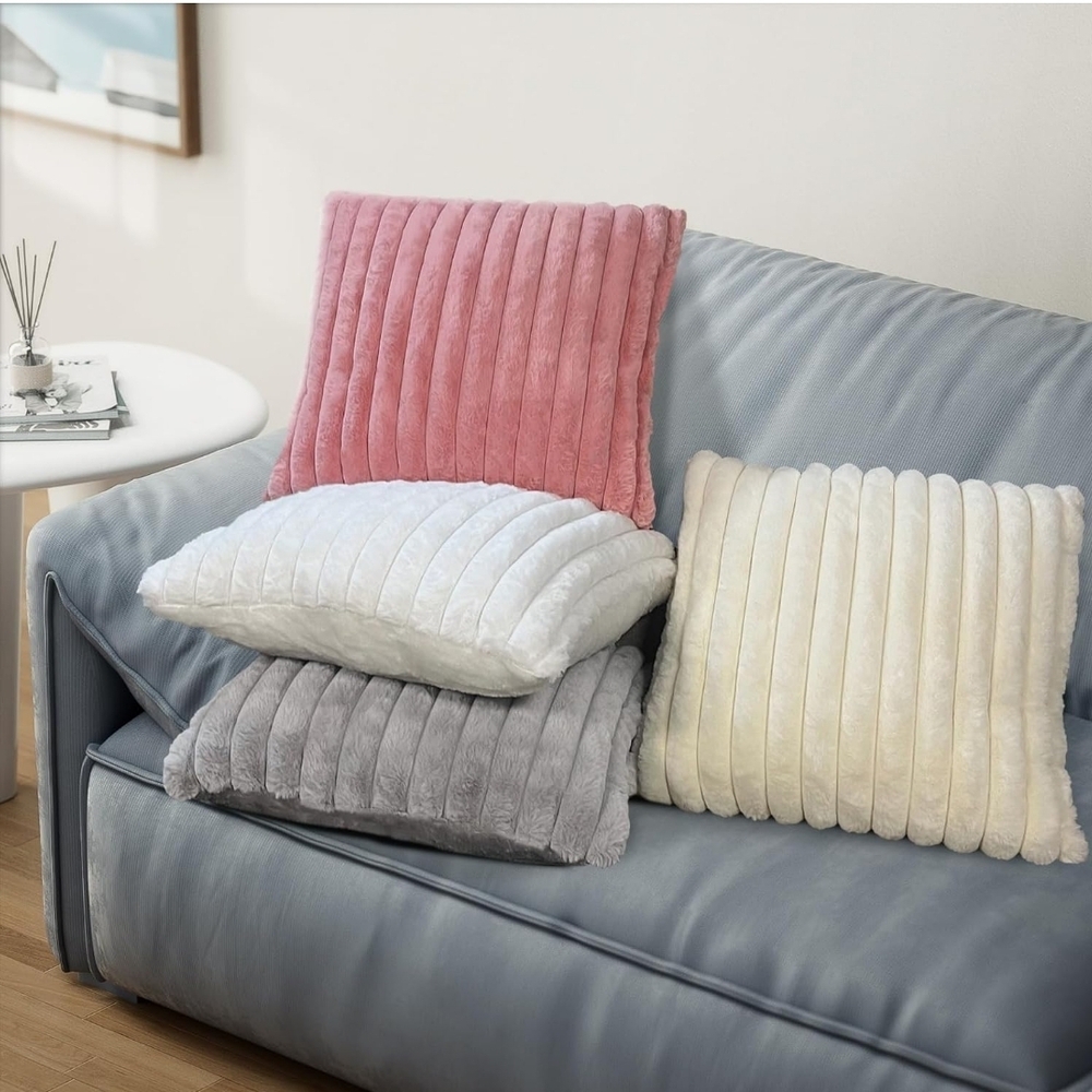 Throw Pillow Covers 18 X 18 4 Piece Set - Pink, White, Gray, Cream